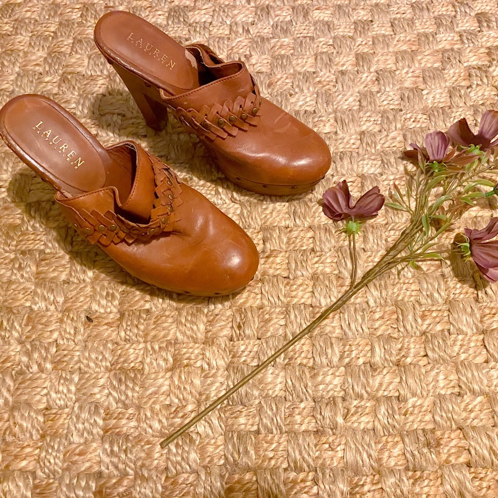Ralph Lauren braided leather clogs // Tan // W 10